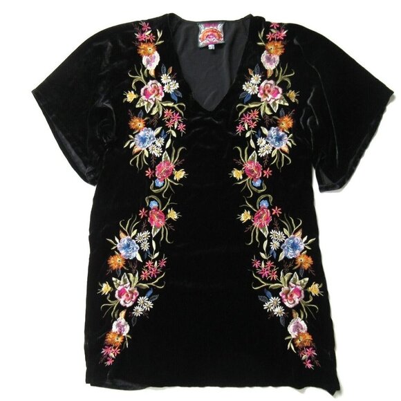 NWoT Johnny Was Isla in Black Embroidered V-neck Velvet Tunic Kimono Dress XS - Picture 2 of 8